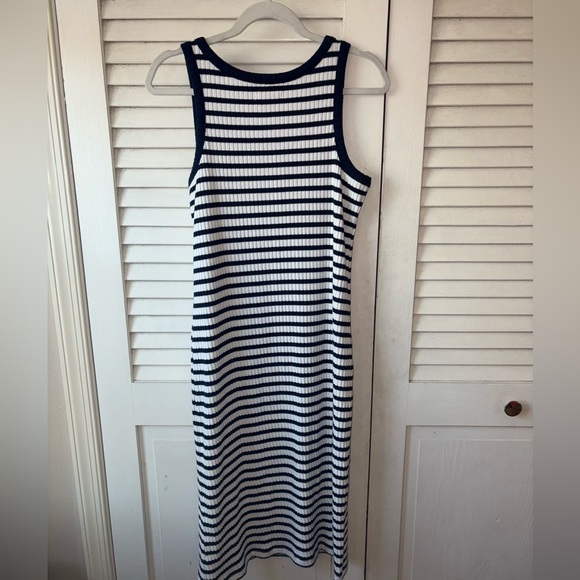 Madewell Ribbed Tank Scoop Neck Midi Dress Stripe Women’s Large New - Picture 4 of 5